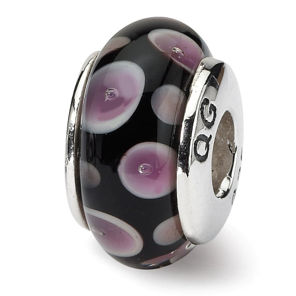 Sterling Silver Reflections Purple/Black Hand-blown Glass Bead