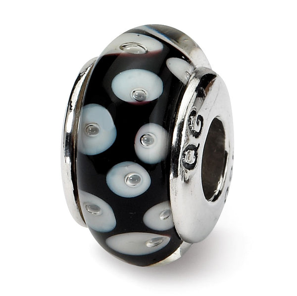Sterling Silver Reflections Black/White Hand-blown Glass Bead