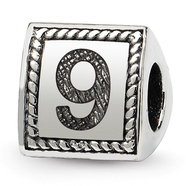 Sterling Silver Reflections Number 9 Triangle Block Bead