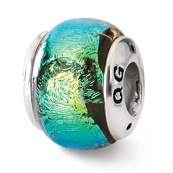 Sterling Silver Reflections Green Dichroic Glass Bead