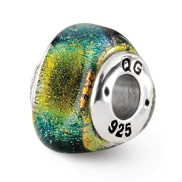 Sterling Silver Reflections Yellow Dichroic Glass Triangle Bead