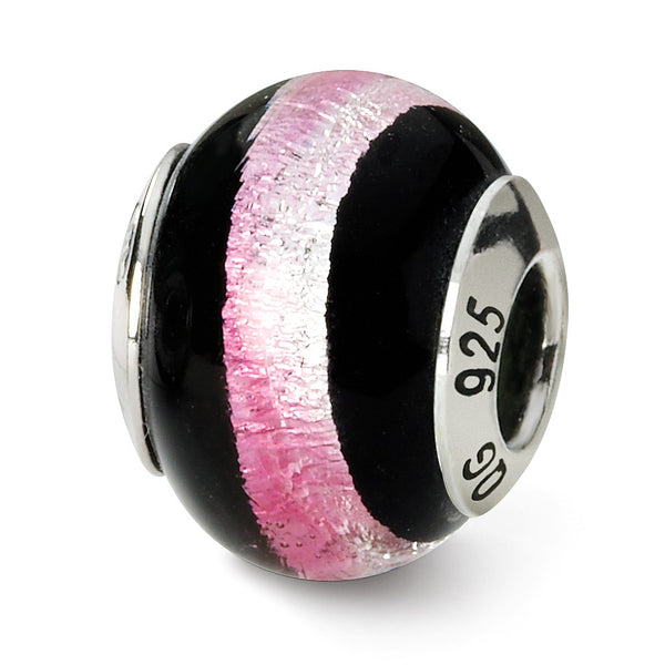Sterling Silver Reflections Pink/Black Italian Murano Bead