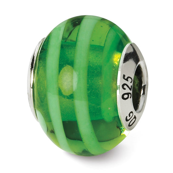 Sterling Silver Reflections Green Italian Murano Bead