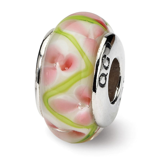 Sterling Silver Reflections Pink/Green Hand-blown Glass Bead