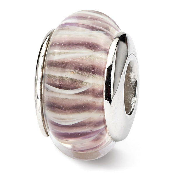 Sterling Silver Reflections Rose Striped Hand-blown Glass Bead