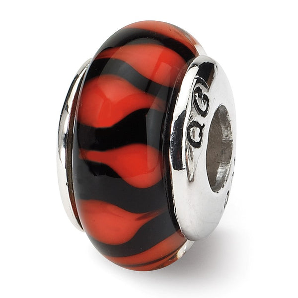 Sterling Silver Reflections Red/Black Hand-blown Glass Bead