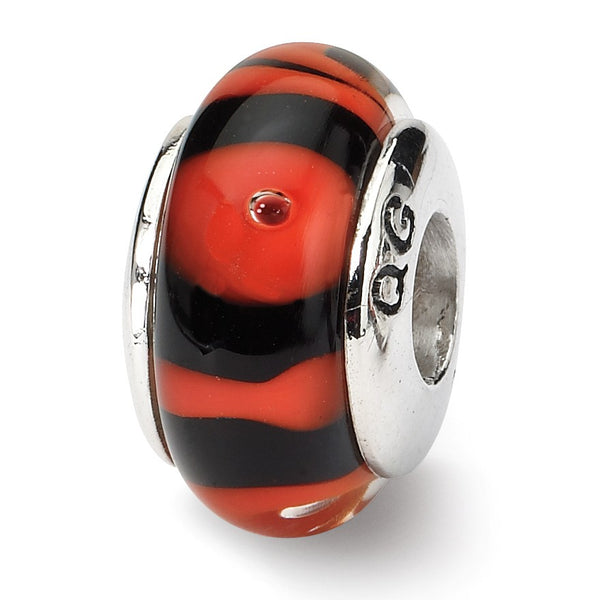 Sterling Silver Reflections Red/Black Hand-blown Glass Bead