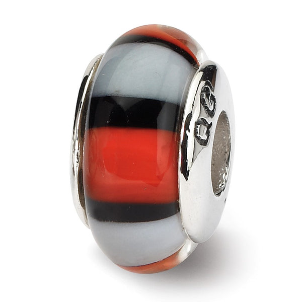 Sterling Silver Reflections Red/White Hand-blown Glass Bead