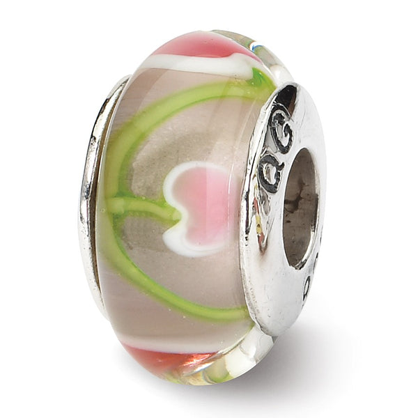 Sterling Silver Reflections Pink/Green Hand-blown Glass Bead