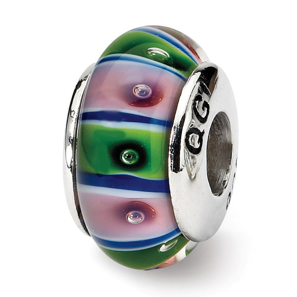 Sterling Silver Reflections Green/Pink Hand-blown Glass Bead