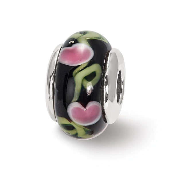 Sterling Silver Reflections Kids Black Hand-blown Glass Bead