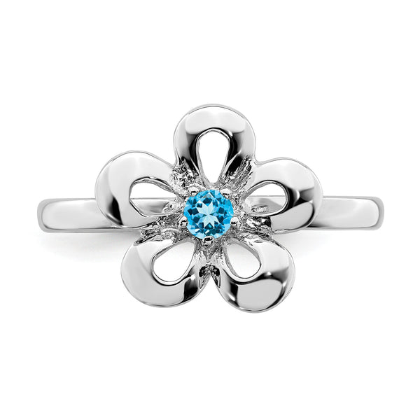 Sterling Silver Stackable Expressions Polished Blue Topaz Flower Ring
