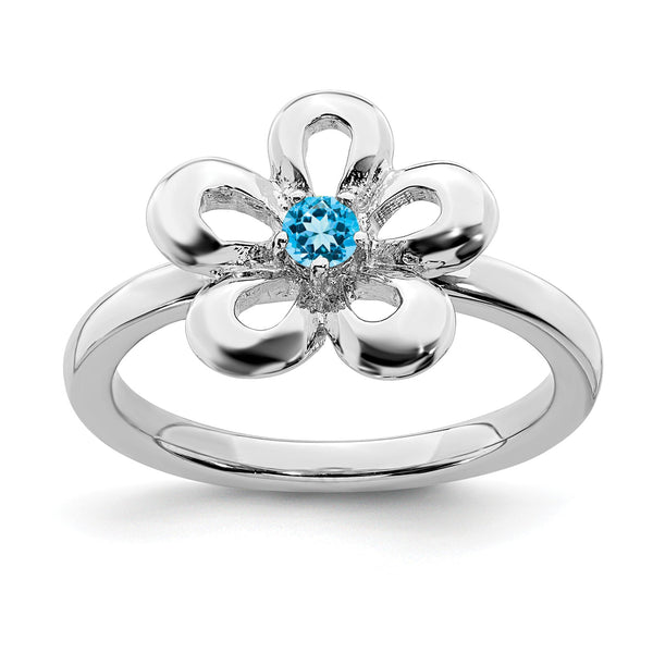 Sterling Silver Stackable Expressions Polished Blue Topaz Flower Ring