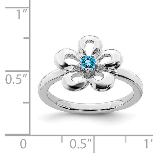 Sterling Silver Stackable Expressions Polished Blue Topaz Flower Ring