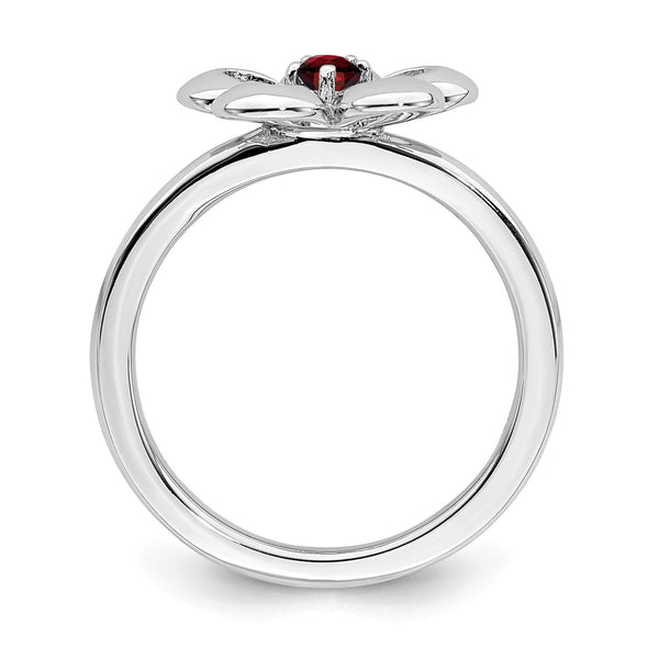 3MM Round Garnet 2.25MM Stackable Birthstone Ring in Sterling Silver; Size 7