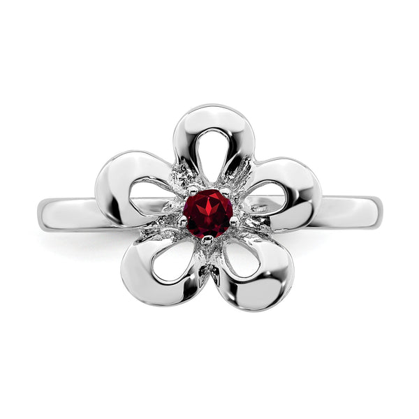 Sterling Silver Stackable Expressions Polished Garnet Flower Ring