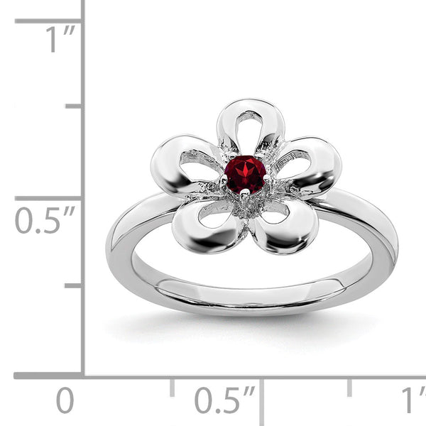 Sterling Silver Stackable Expressions Polished Garnet Flower Ring