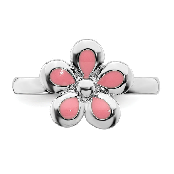 Sterling Silver 2.25MM Stackable Enamel Flower Ring; Size 7