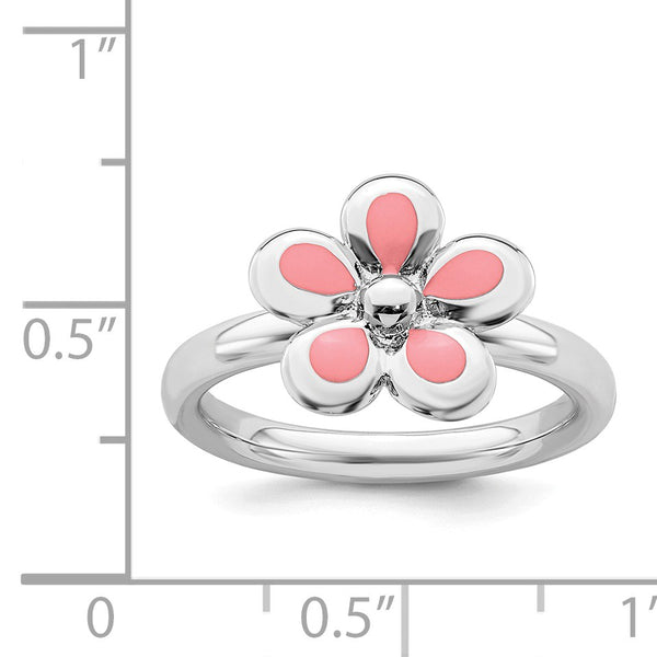 Sterling Silver 2.25MM Stackable Enamel Flower Ring; Size 7