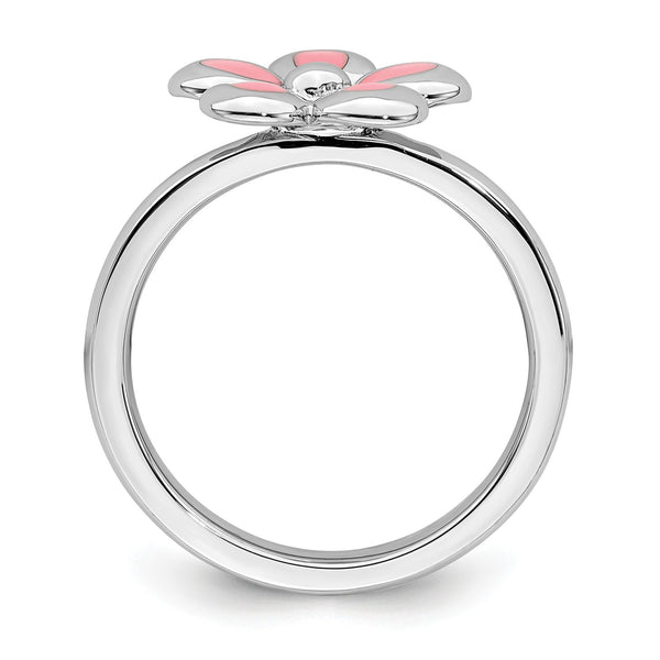 Sterling Silver 2.25MM Stackable Enamel Flower Ring; Size 7