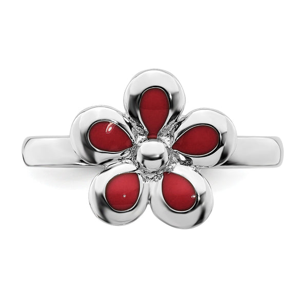 Sterling Silver 2.25MM Stackable Enamel Flower Ring; Size 7