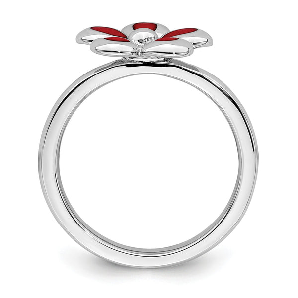 Sterling Silver 2.25MM Stackable Enamel Flower Ring; Size 7