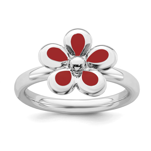 Sterling Silver 2.25MM Stackable Enamel Flower Ring; Size 7