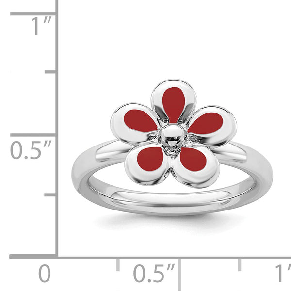 Sterling Silver 2.25MM Stackable Enamel Flower Ring; Size 7