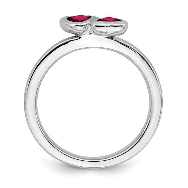 4MM Ruby 2.25MM Stackable Birthstone Heart Ring in Sterling Silver; Size 7