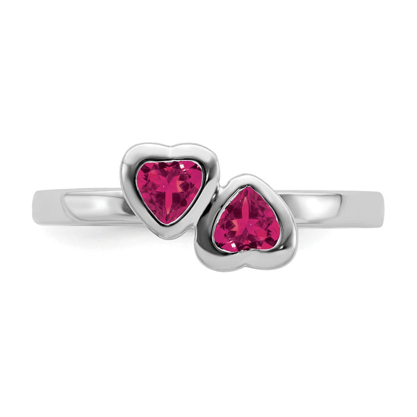 4MM Ruby 2.25MM Stackable Birthstone Heart Ring in Sterling Silver; Size 7