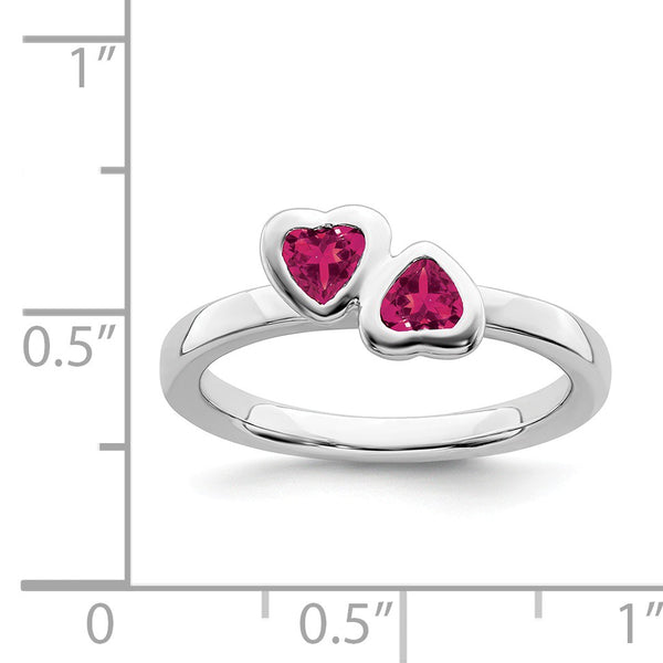 4MM Ruby 2.25MM Stackable Birthstone Heart Ring in Sterling Silver; Size 7