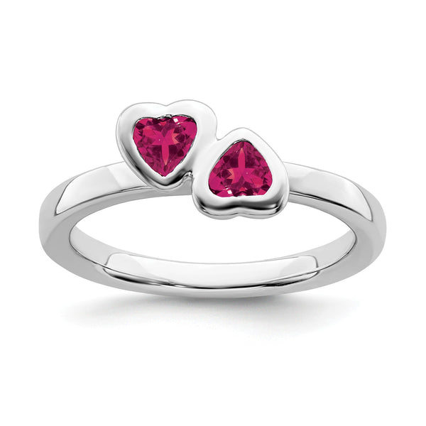 4MM Ruby 2.25MM Stackable Birthstone Heart Ring in Sterling Silver; Size 7