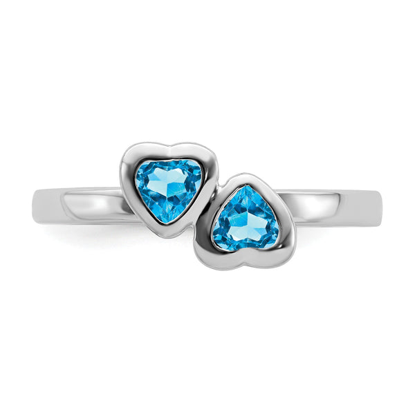 Sterling Silver Stackable Expressions Blue Topaz Double Heart Ring