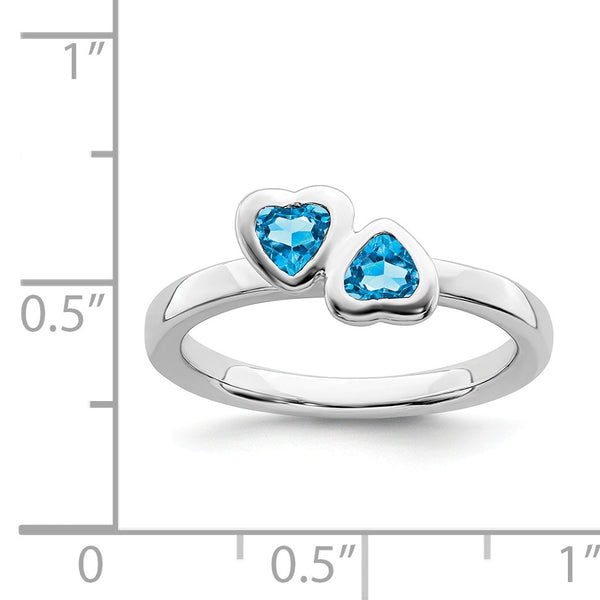 Sterling Silver Stackable Expressions Blue Topaz Double Heart Ring