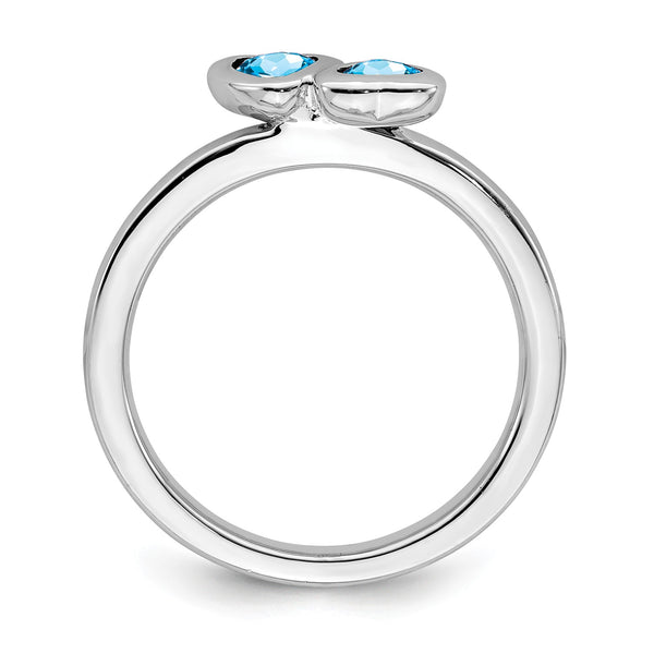 Sterling Silver Stackable Expressions Blue Topaz Double Heart Ring