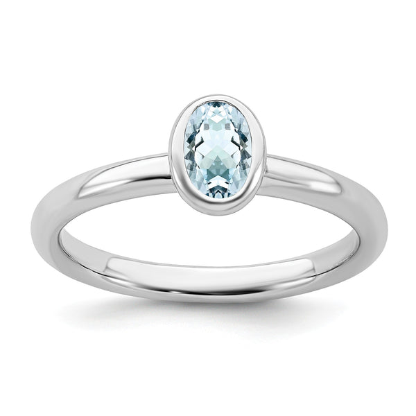 Sterling Silver Stackable Expressions Oval Aquamarine Ring