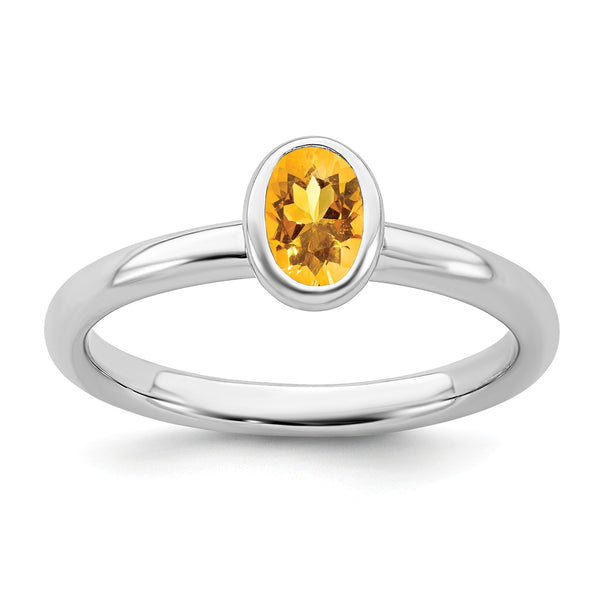 Sterling Silver Stackable Expressions Oval Citrine Ring