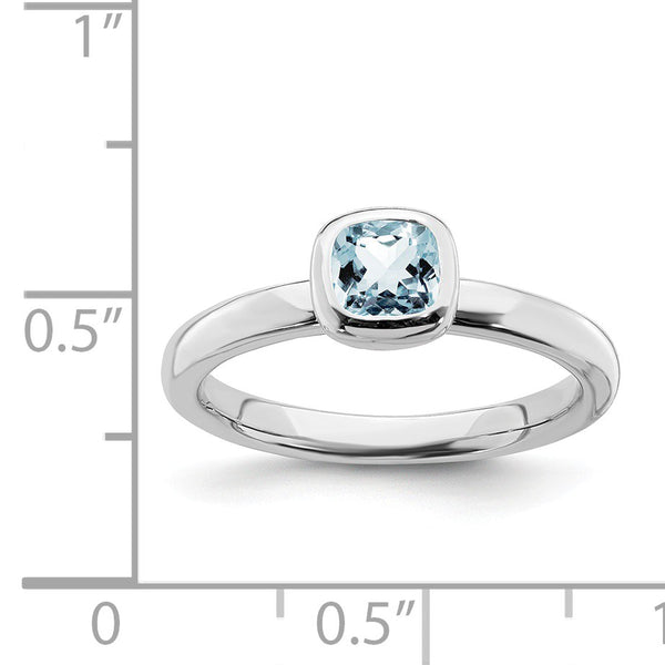 Sterling Silver Stackable Expressions Cushion Cut Aquamarine Ring