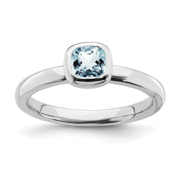Sterling Silver Stackable Expressions Cushion Cut Aquamarine Ring