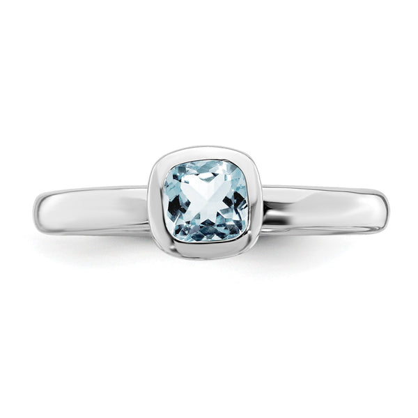 Sterling Silver Stackable Expressions Cushion Cut Aquamarine Ring
