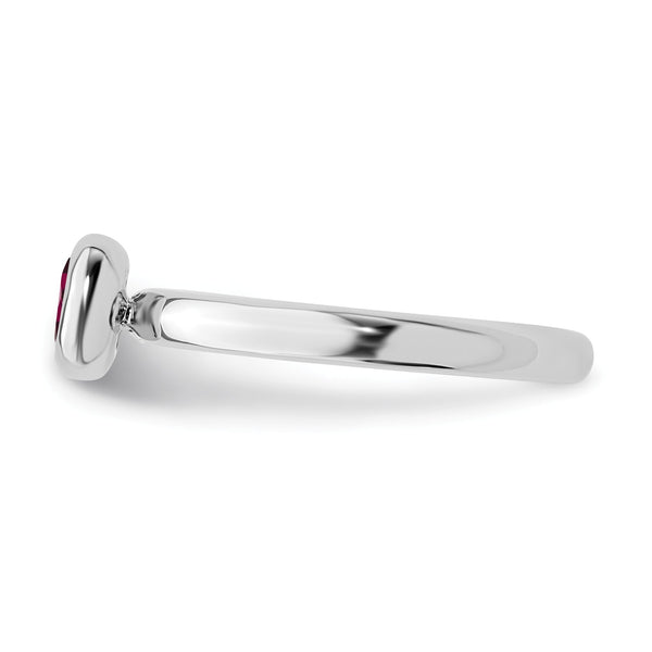 5MM Cushion Ruby 2.25MM Stackable Birthstone Ring in Sterling Silver; Size 7