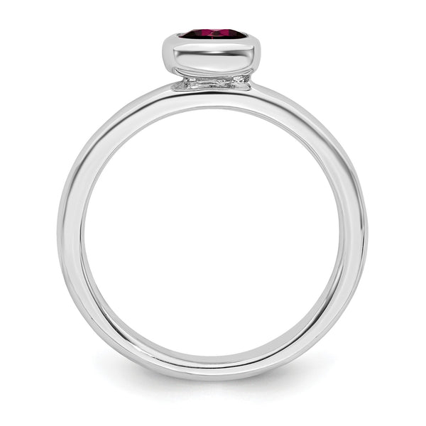 5MM Cushion Ruby 2.25MM Stackable Birthstone Ring in Sterling Silver; Size 7