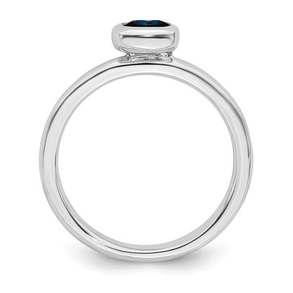 5MM Cushion Blue Sapphire 2.25MM Stackable Ring in Sterling Silver; Size 7