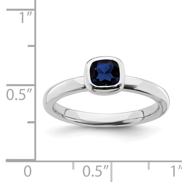 5MM Cushion Blue Sapphire 2.25MM Stackable Ring in Sterling Silver; Size 7