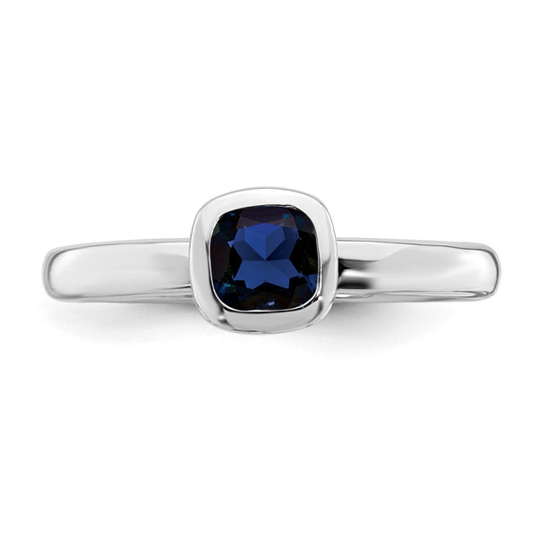 Sterling Silver Stackable Expressions Cushion Cut Cr. Sapphire Ring
