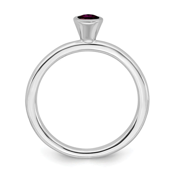 4MM Round Rhodolite Garnet Stackable Birthstone Ring in Sterling Silver; Size 7