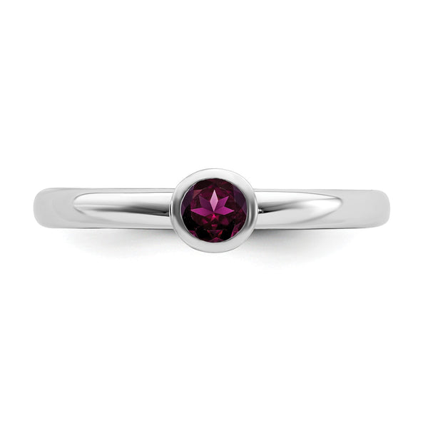 4MM Round Rhodolite Garnet Stackable Birthstone Ring in Sterling Silver; Size 7