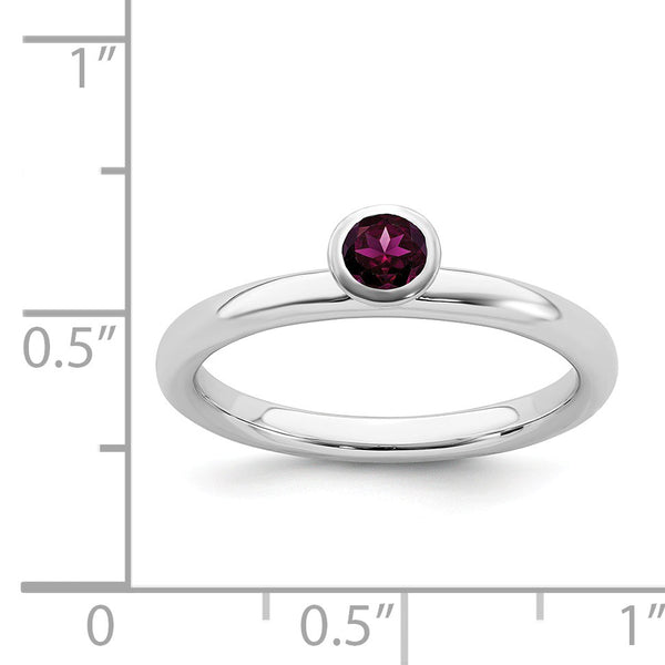 4MM Round Rhodolite Garnet Stackable Birthstone Ring in Sterling Silver; Size 7