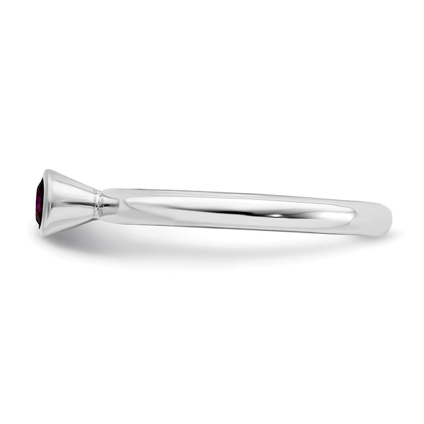 4MM Round Rhodolite Garnet Stackable Birthstone Ring in Sterling Silver; Size 7