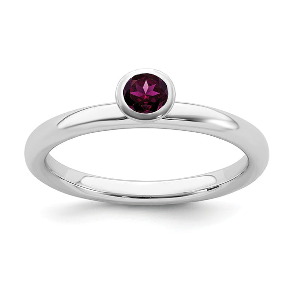 4MM Round Rhodolite Garnet Stackable Birthstone Ring in Sterling Silver; Size 7